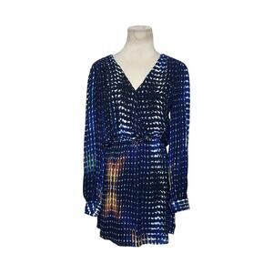 Parker blue white silk print long sleeves mini dress size XS